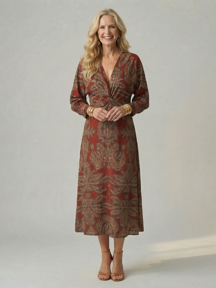 Luna | Vestido midi natural con escote envolvente