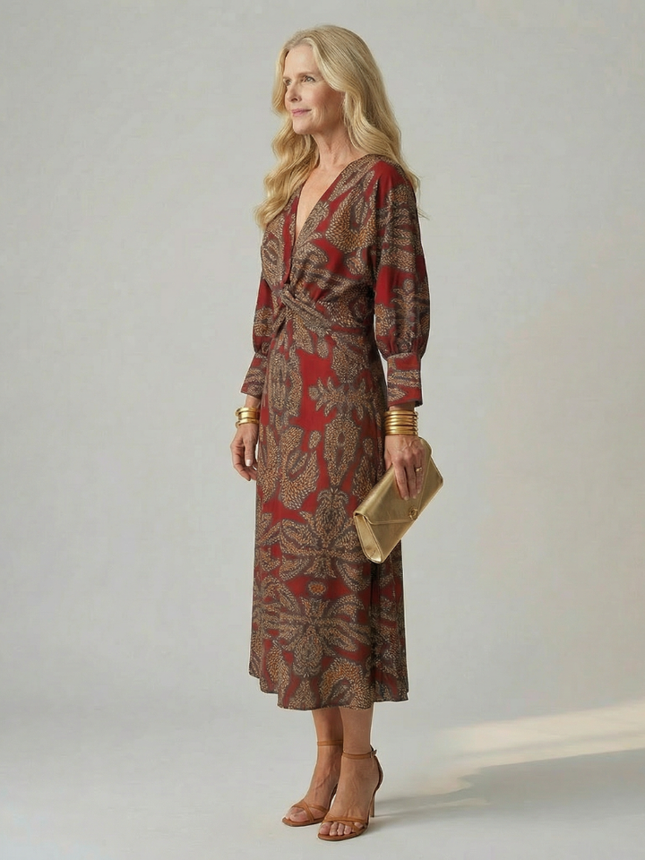 Luna | Vestido midi natural con escote envolvente