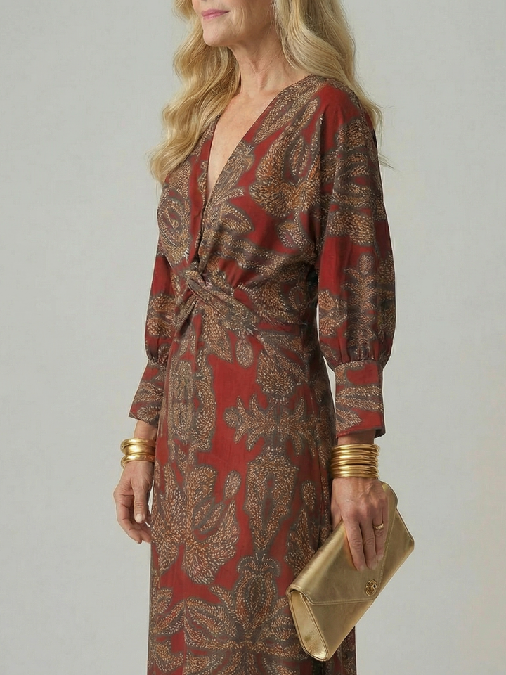 Luna | Vestido midi natural con escote envolvente