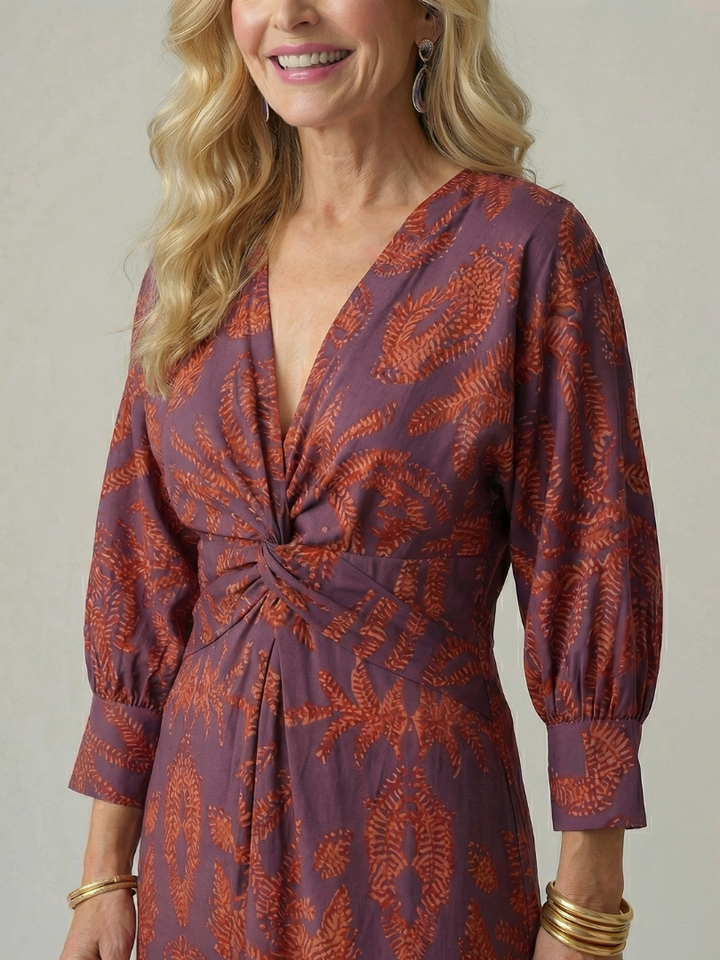 Luna | Vestido midi natural con escote envolvente