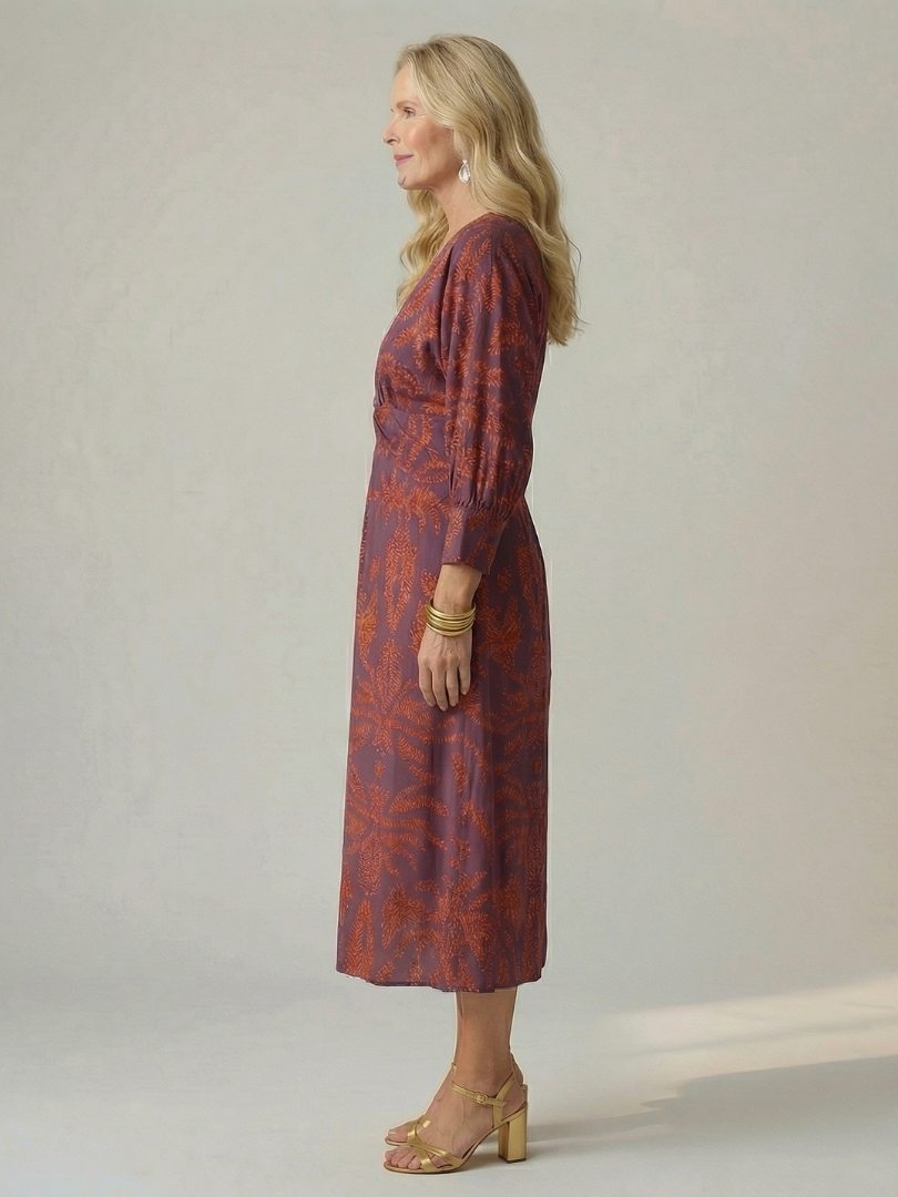 Luna | Vestido midi natural con escote envolvente