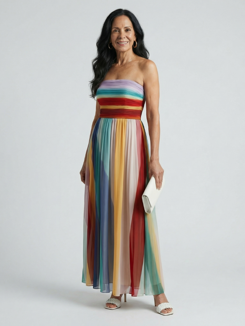 Seren | Vestido maxi con delicadas rayas