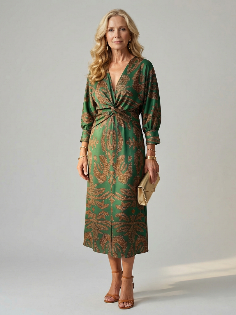 Luna | Vestido midi natural con escote envolvente