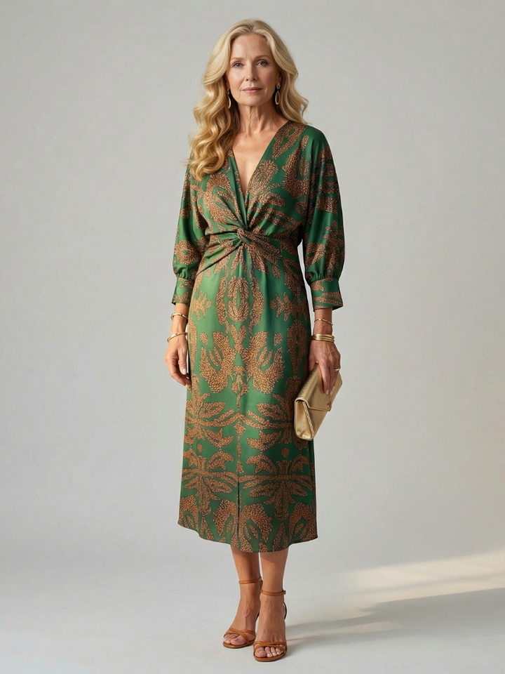 Luna | Vestido midi natural con escote envolvente