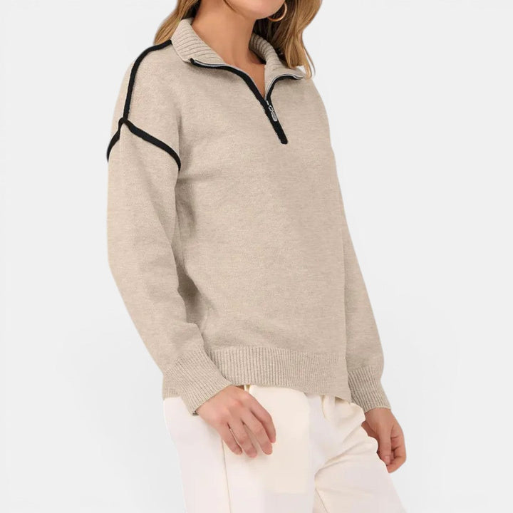ZIBBY – Suéter de Cuello Alto con Cierre de Color Bloque
