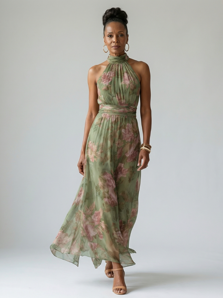 Mirel | Vestido midi de cebra con halter