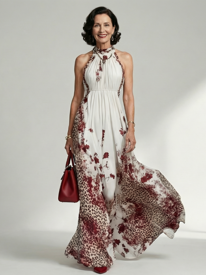 Orlun | Vestido maxi plisado blanco