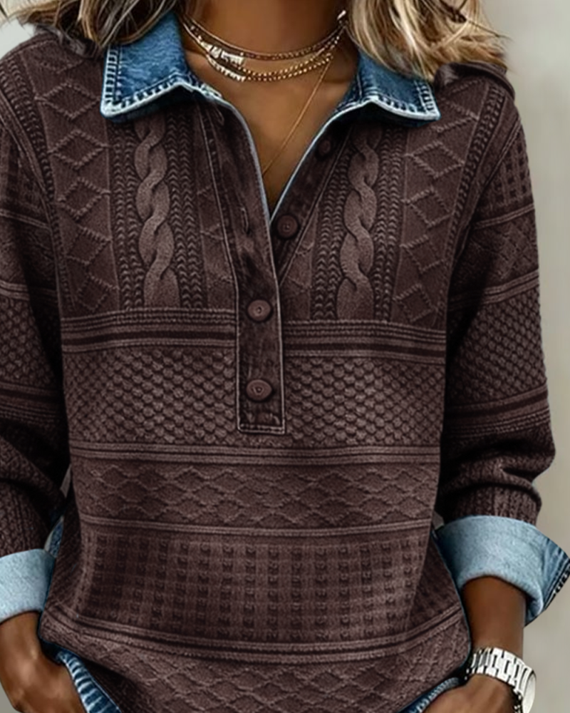 Dolores | Sudadera de moda con medio botón y cuello