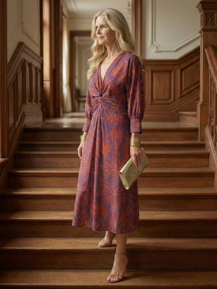 Luna | Vestido midi natural con escote envolvente