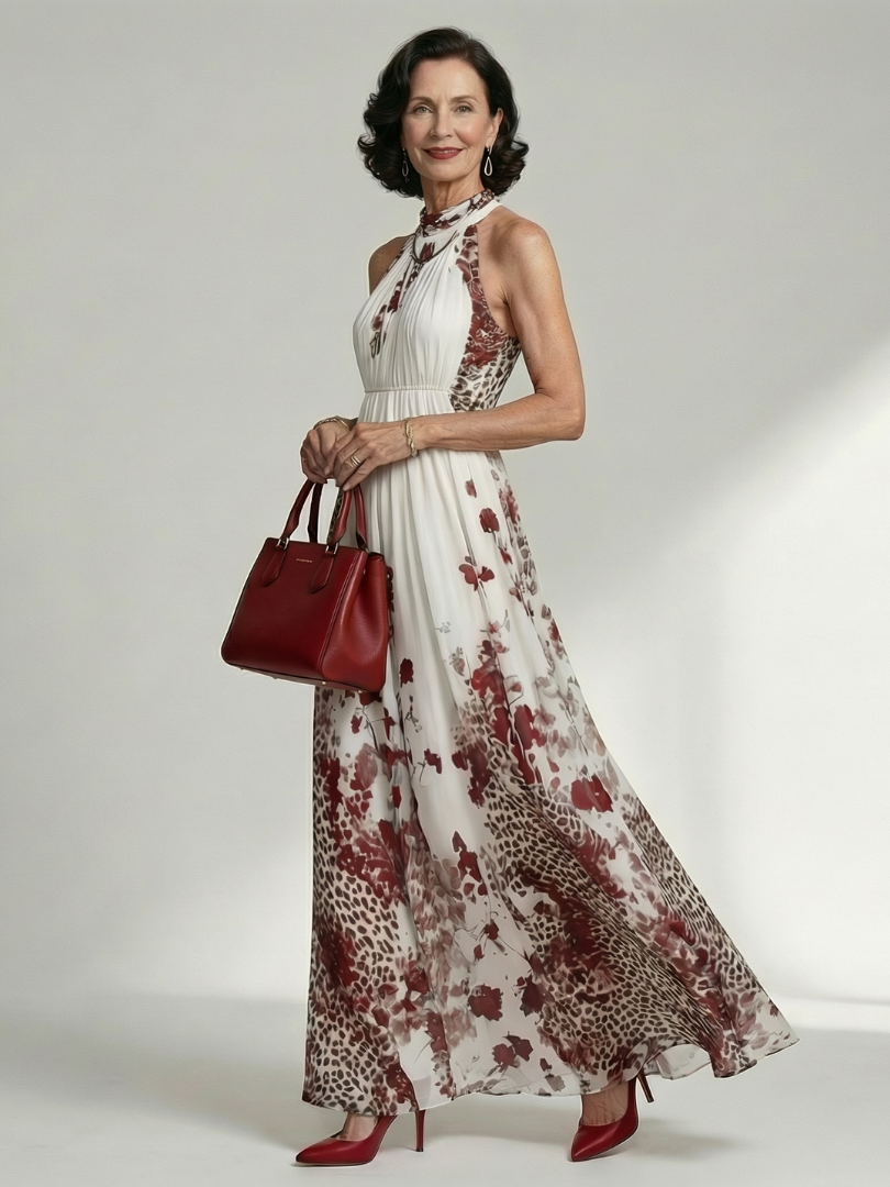 Orlun | Vestido maxi plisado blanco