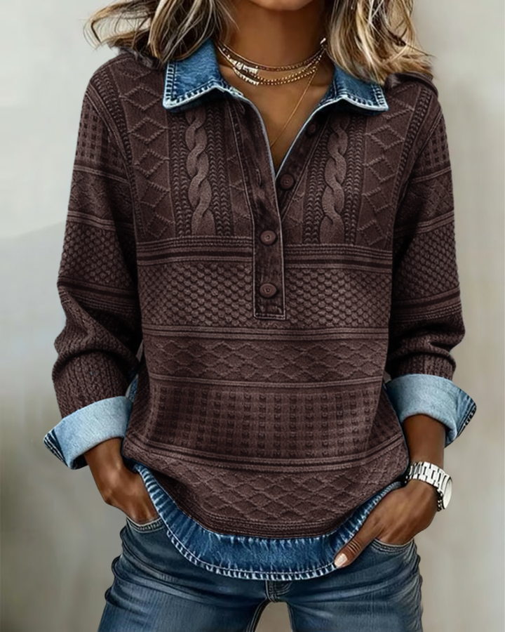 Dolores | Sudadera de moda con medio botón y cuello
