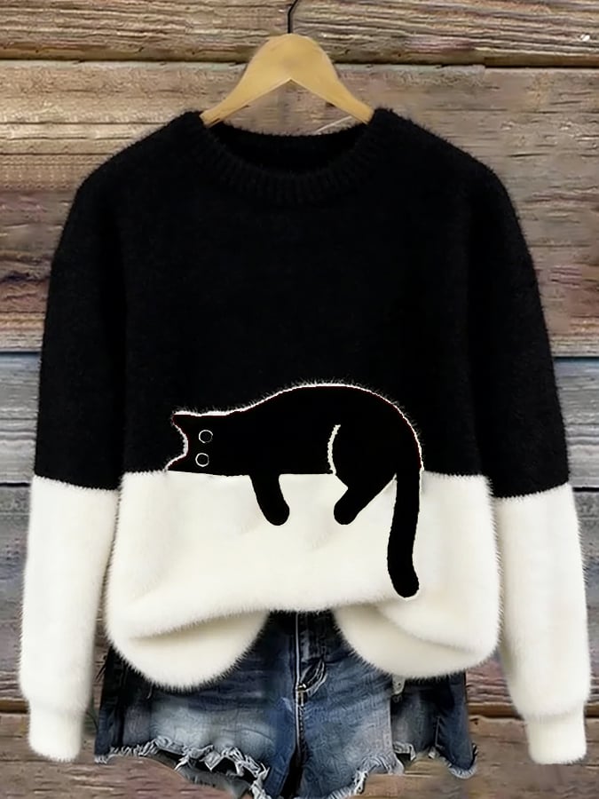Емелин | Елегантен Oversize Суитшърт с Принт на Котка
