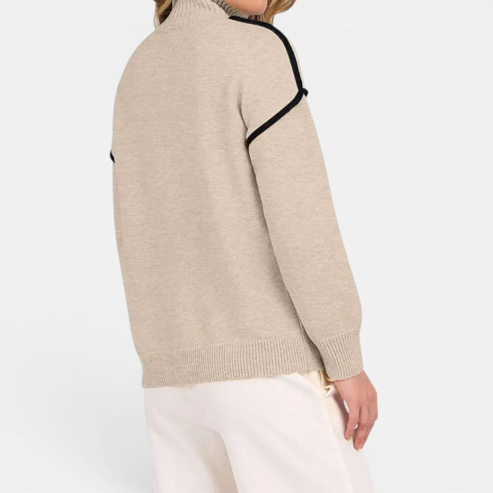 ZIBBY – Suéter de Cuello Alto con Cierre de Color Bloque