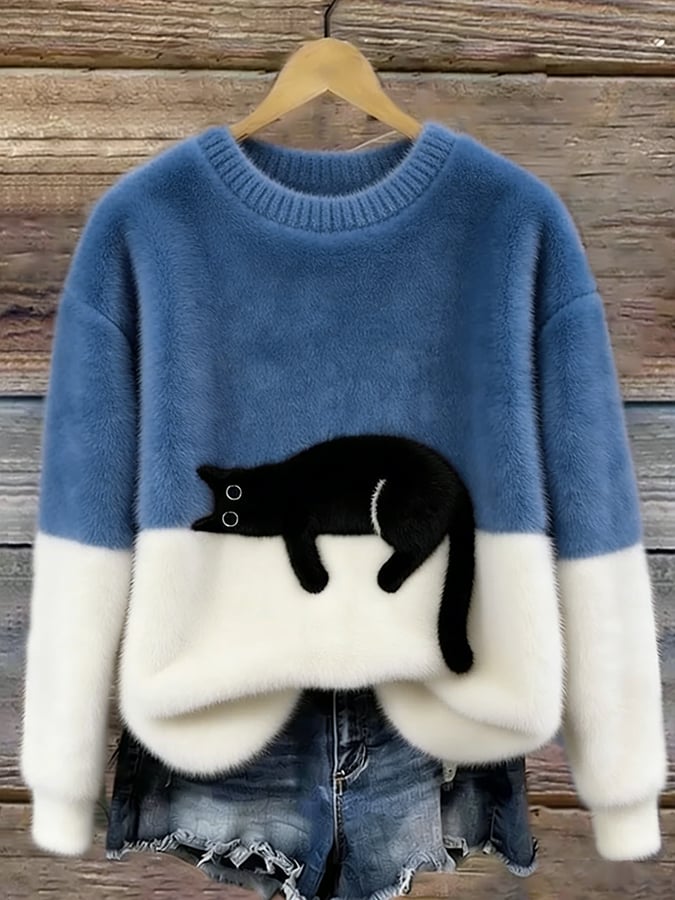 Емелин | Елегантен Oversize Суитшърт с Принт на Котка