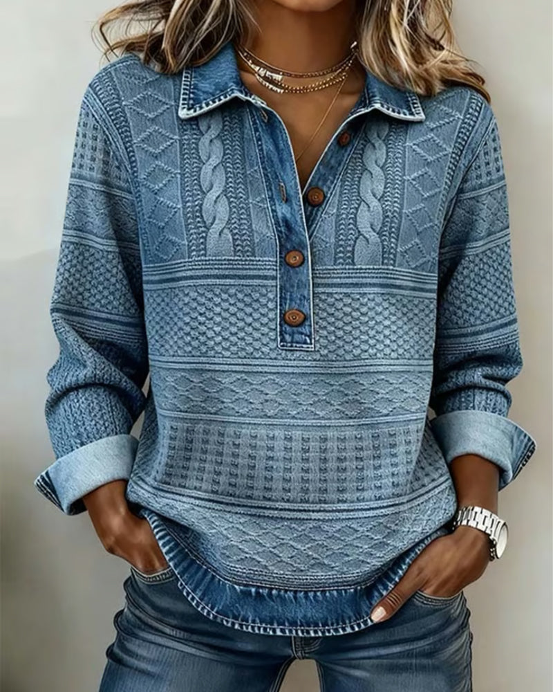 Dolores | Sudadera de moda con medio botón y cuello