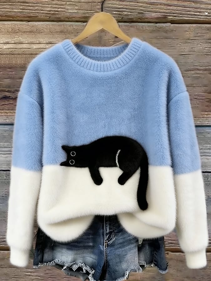 Емелин | Елегантен Oversize Суитшърт с Принт на Котка