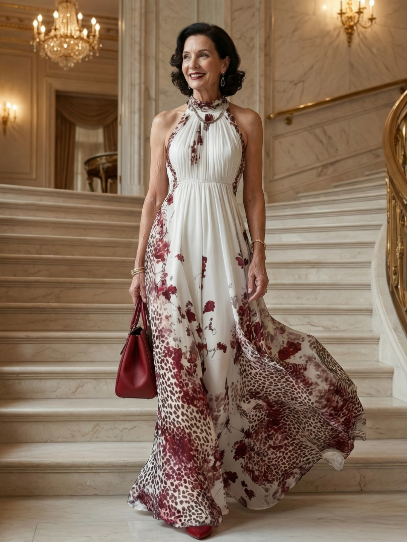 Orlun | Vestido maxi plisado blanco