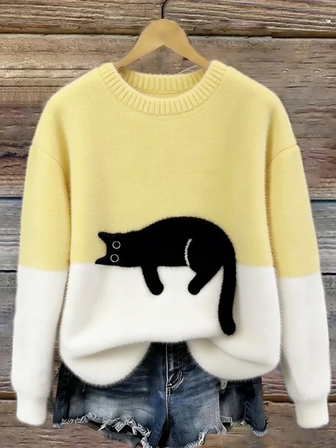 Емелин | Елегантен Oversize Суитшърт с Принт на Котка