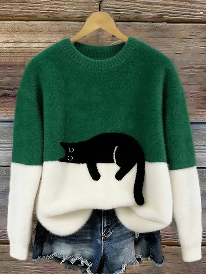 Емелин | Елегантен Oversize Суитшърт с Принт на Котка