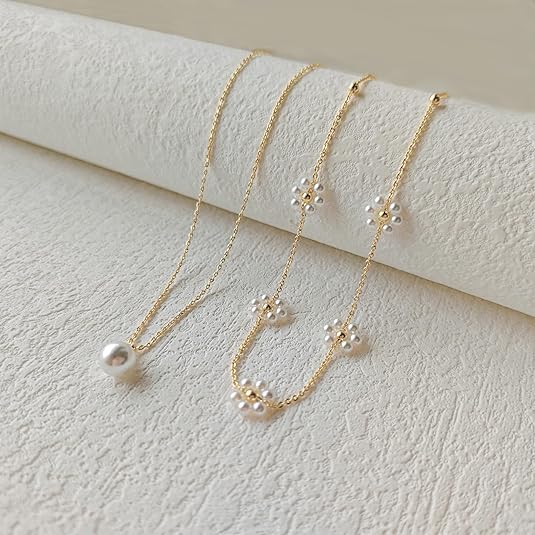 Слоен перлен necklace с цветен детайл | Злато