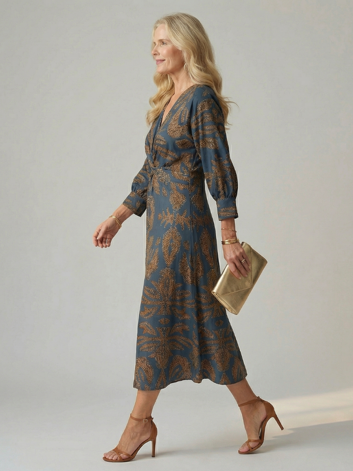 Luna | Vestido midi natural con escote envolvente
