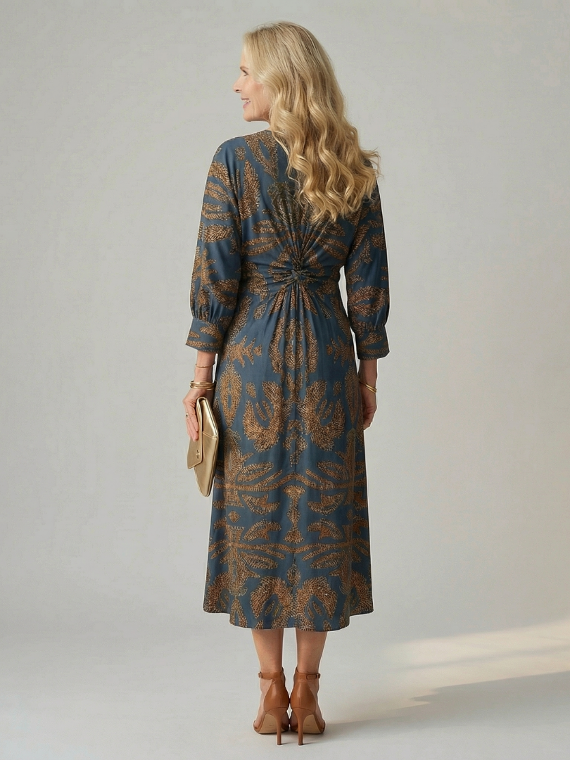 Luna | Vestido midi natural con escote envolvente