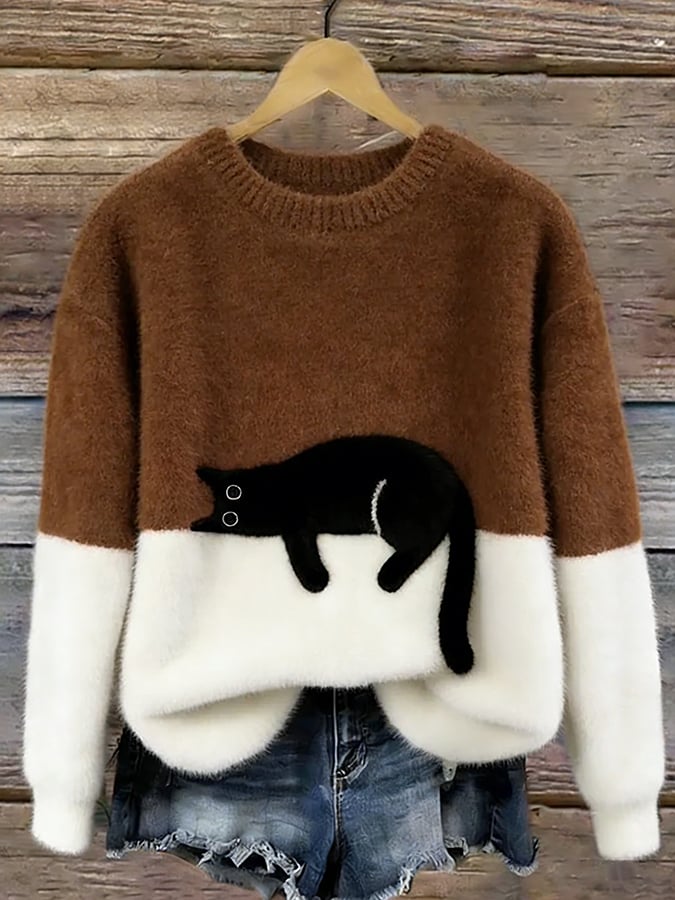 Емелин | Елегантен Oversize Суитшърт с Принт на Котка