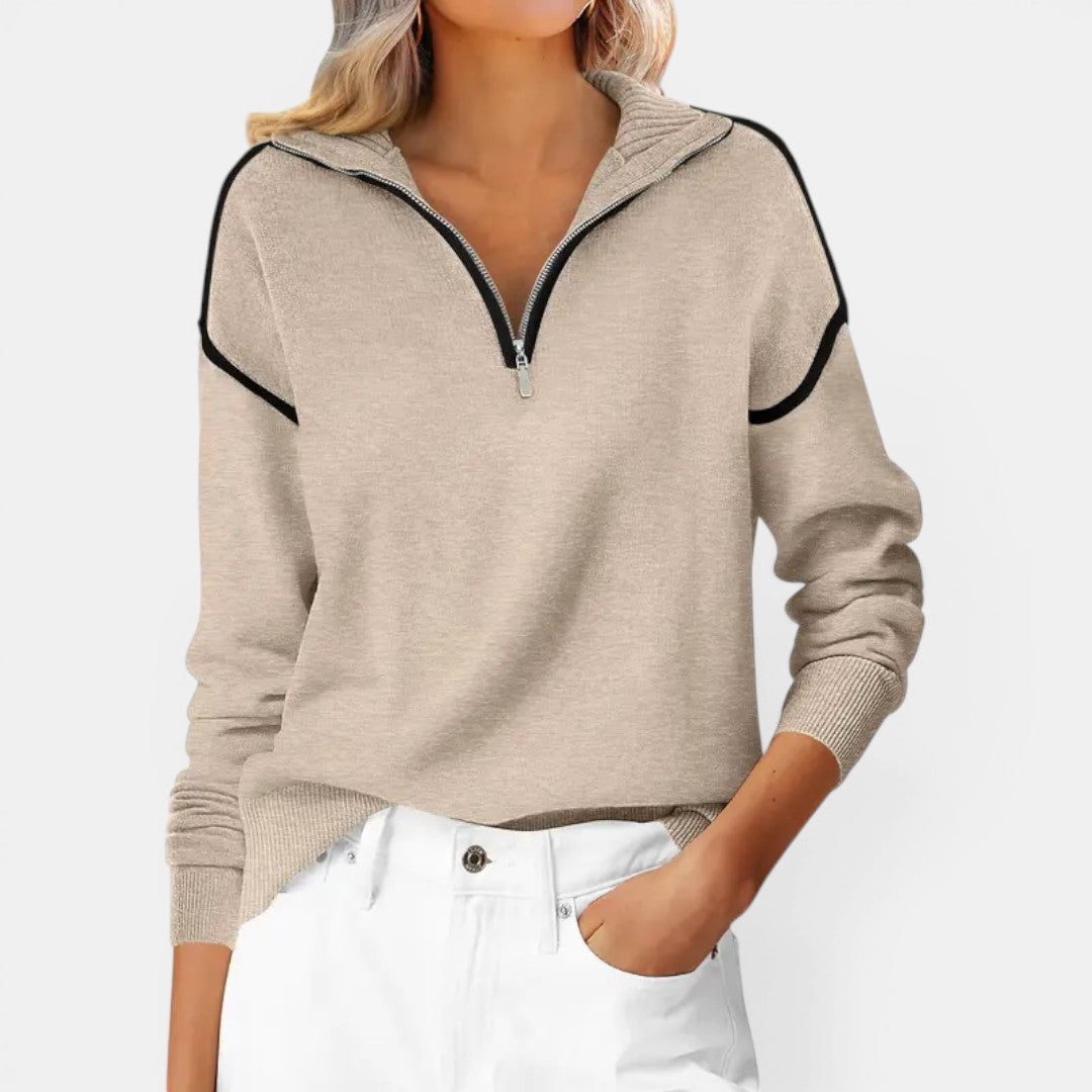 ZIBBY – Suéter de Cuello Alto con Cierre de Color Bloque
