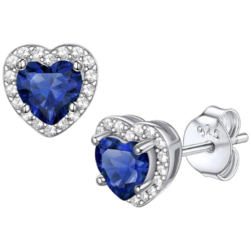 Об earrings Сърце със сапфир | Бяло злато
