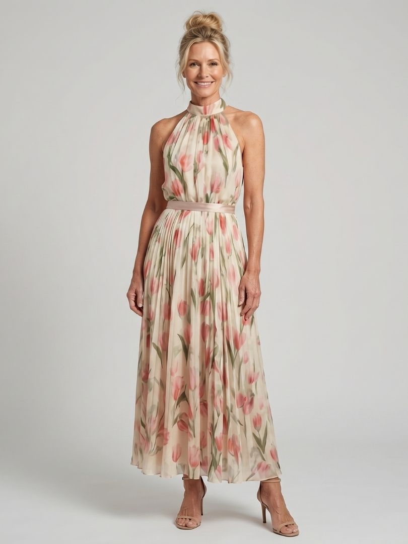 Aurel | Vestido con estampado floral y escote halter de longitud midi