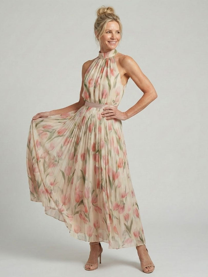 Aurel | Vestido con estampado floral y escote halter de longitud midi