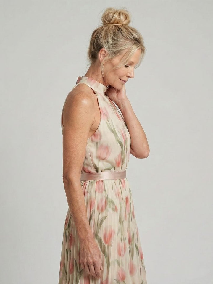Aurel | Vestido con estampado floral y escote halter de longitud midi