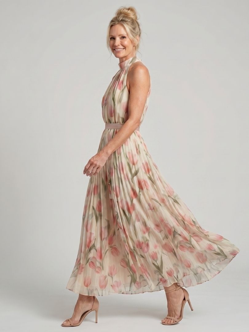 Aurel | Vestido con estampado floral y escote halter de longitud midi