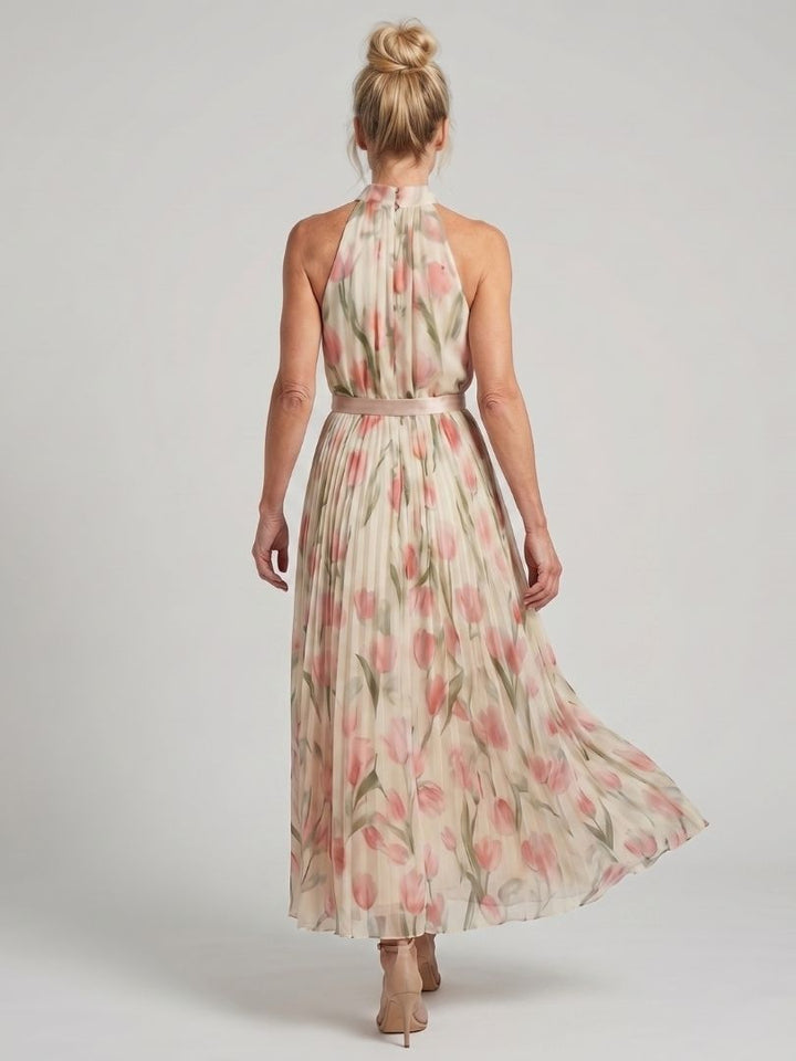 Aurel | Vestido con estampado floral y escote halter de longitud midi