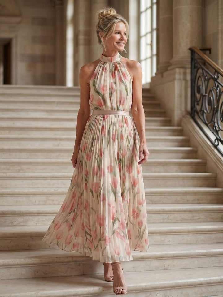 Aurel | Vestido con estampado floral y escote halter de longitud midi