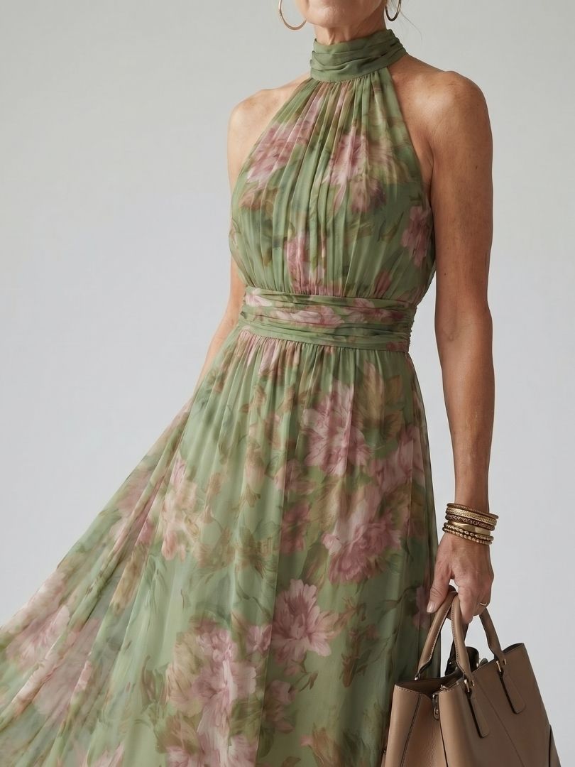 Mirel | Vestido midi de cebra con halter