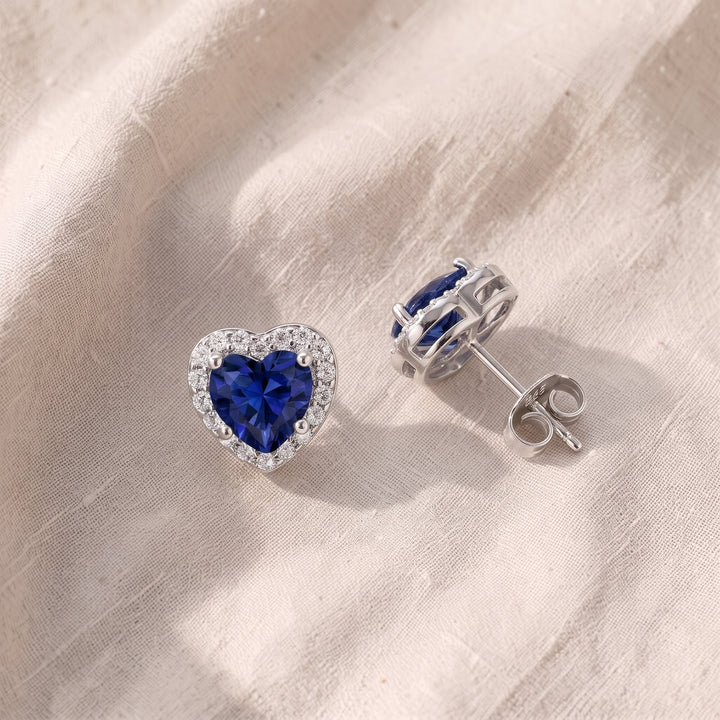 Об earrings Сърце със сапфир | Бяло злато