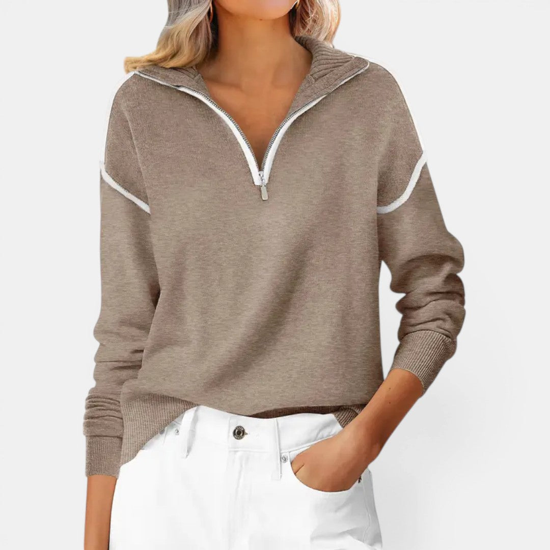 ZIBBY – Suéter de Cuello Alto con Cierre de Color Bloque