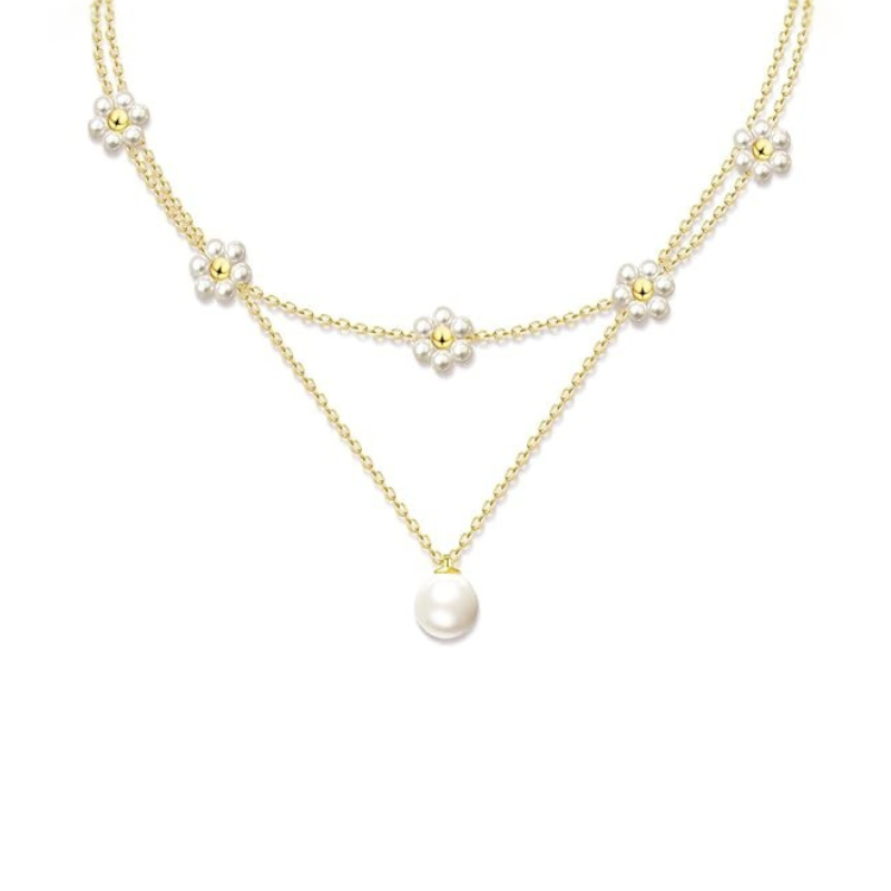 Слоен перлен necklace с цветен детайл | Злато