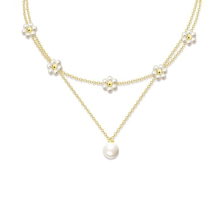 Слоен перлен necklace с цветен детайл | Злато
