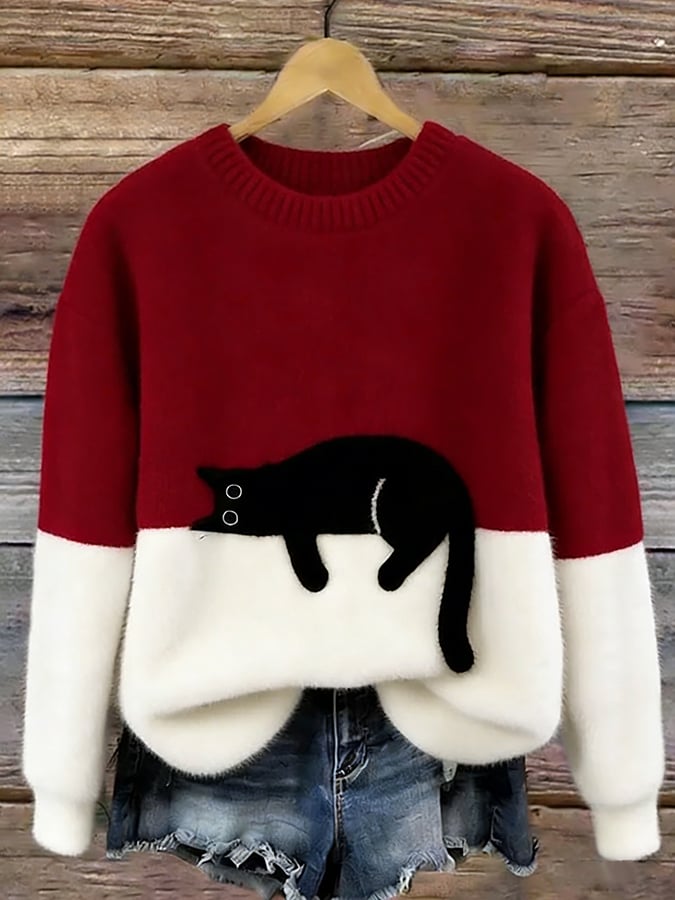 Емелин | Елегантен Oversize Суитшърт с Принт на Котка