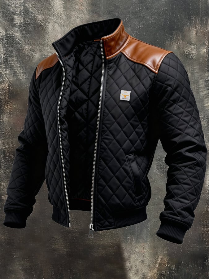 Patryk | Chaqueta Puffer Negra con Hombros de Cuero