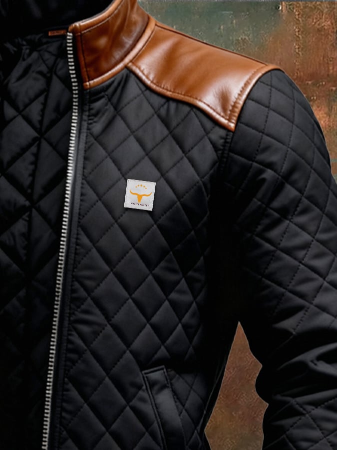 Patryk | Chaqueta Puffer Negra con Hombros de Cuero
