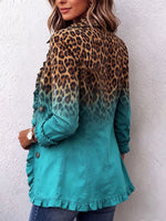 Беатрис | Блейзър с леопардов принт в градиентен тюркоаз с волани