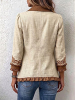Octavie | Винтидж бохемска цветна яке в цвят камел и кафяво с волани