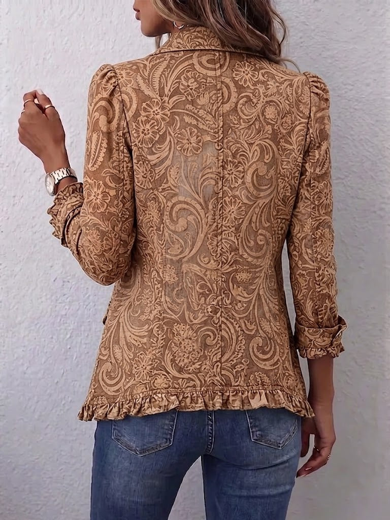 Vyclara™ | Винтидж бохемска флорална принт ръбеста якета