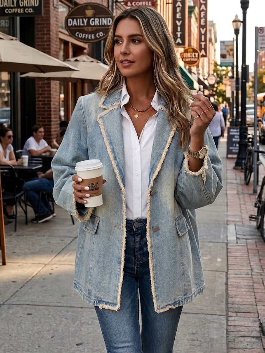 Dionne™ | Винтидж стил Oversized блейзър с необработени ръбове